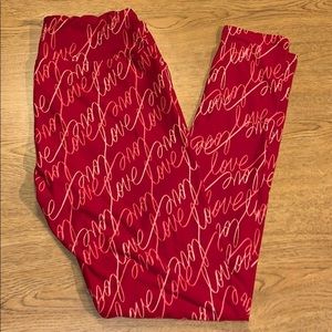 Lularoe Valentine’s Day LOVE Red Pink Leggings OS